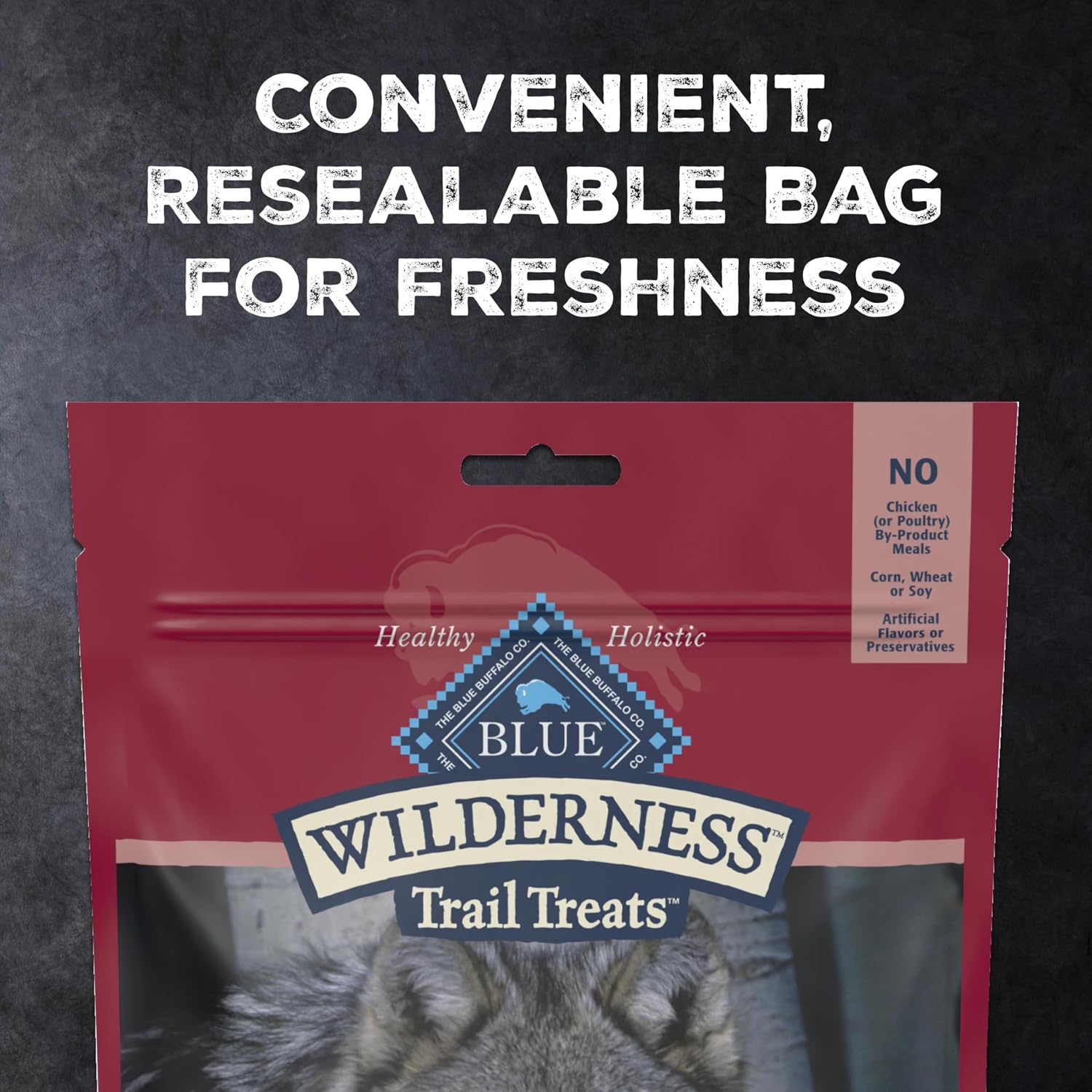 Blue Buffalo Wilderness twenty four ounce bag salmon crunchy biscuits side view showing product details