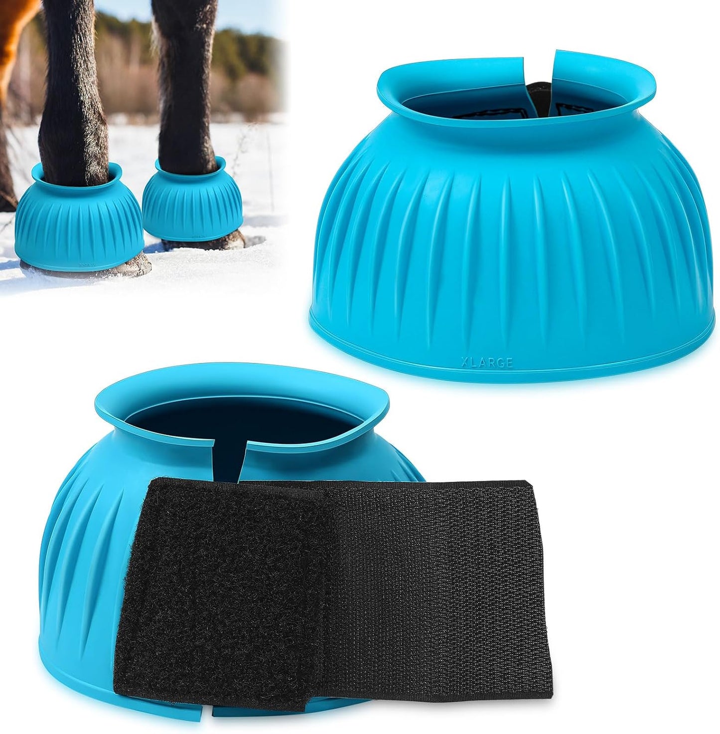 Packaging preview of the imported equestrian overreach protection gear for horses.
