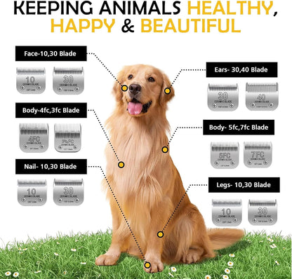 Universal A5 compatible pet grooming blade displayed next to standard professional animal clippers.