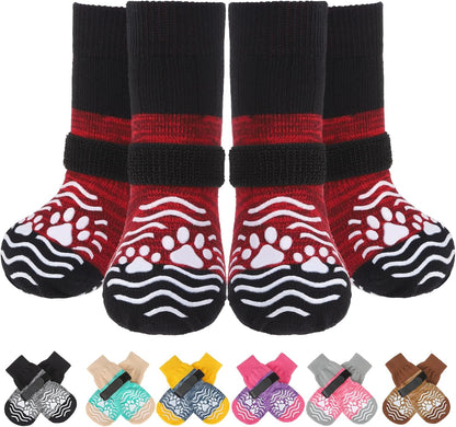 Senior dog walking comfortably with anti-slip paw protectors