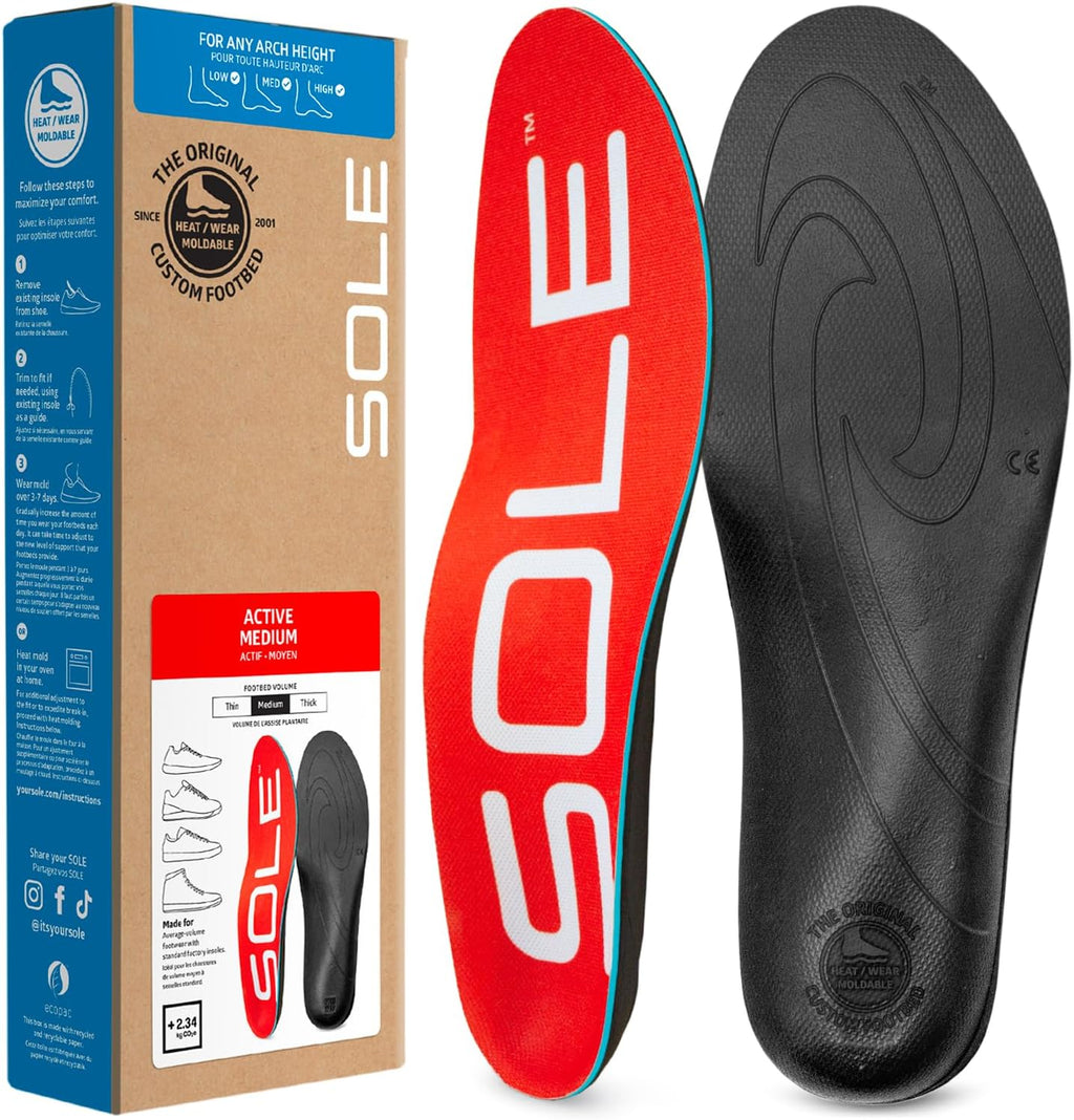 SOLE Active Medium Insoles front view showing red orthotic arch support