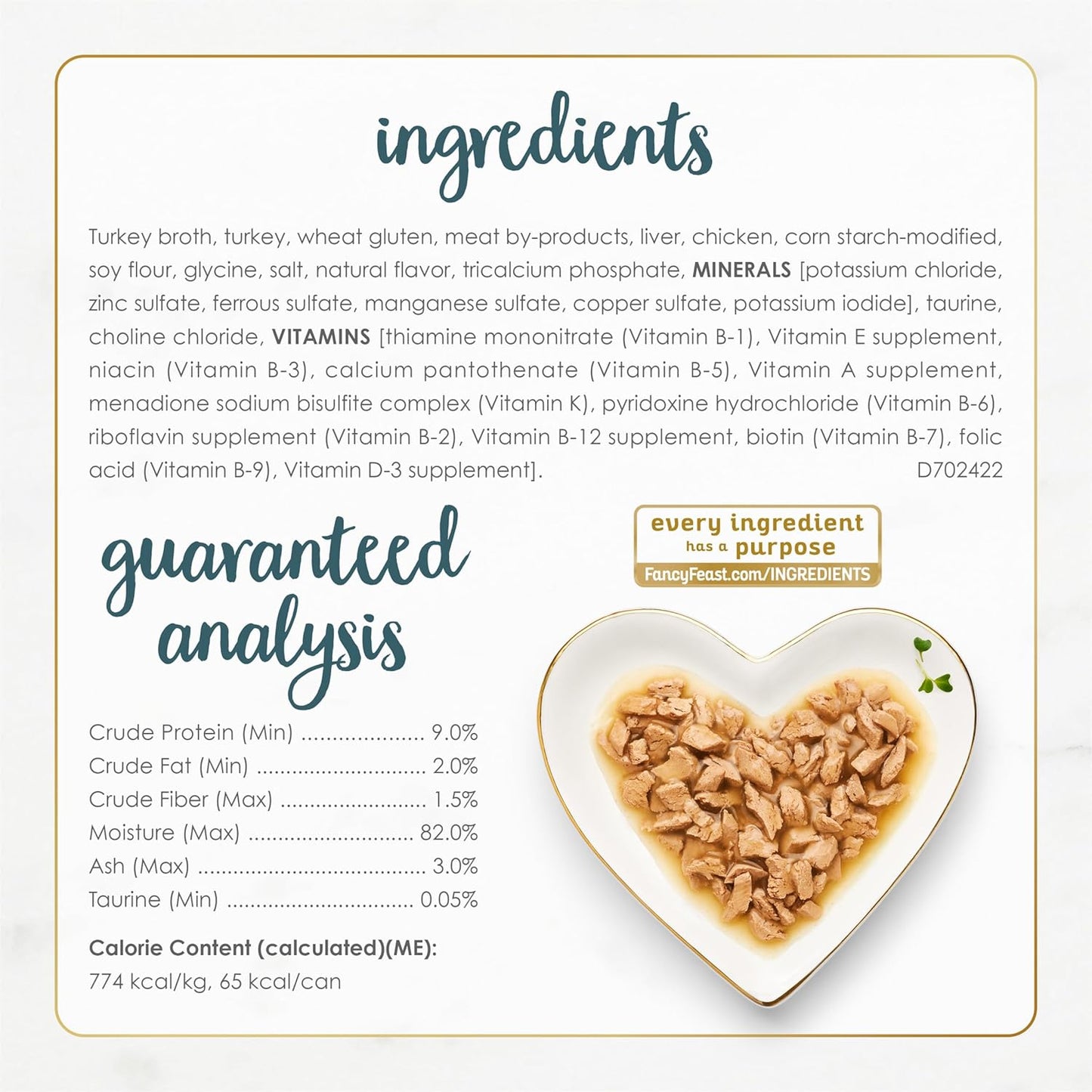 Purina Fancy Feast gravy lovers turkey cat food nutritional information