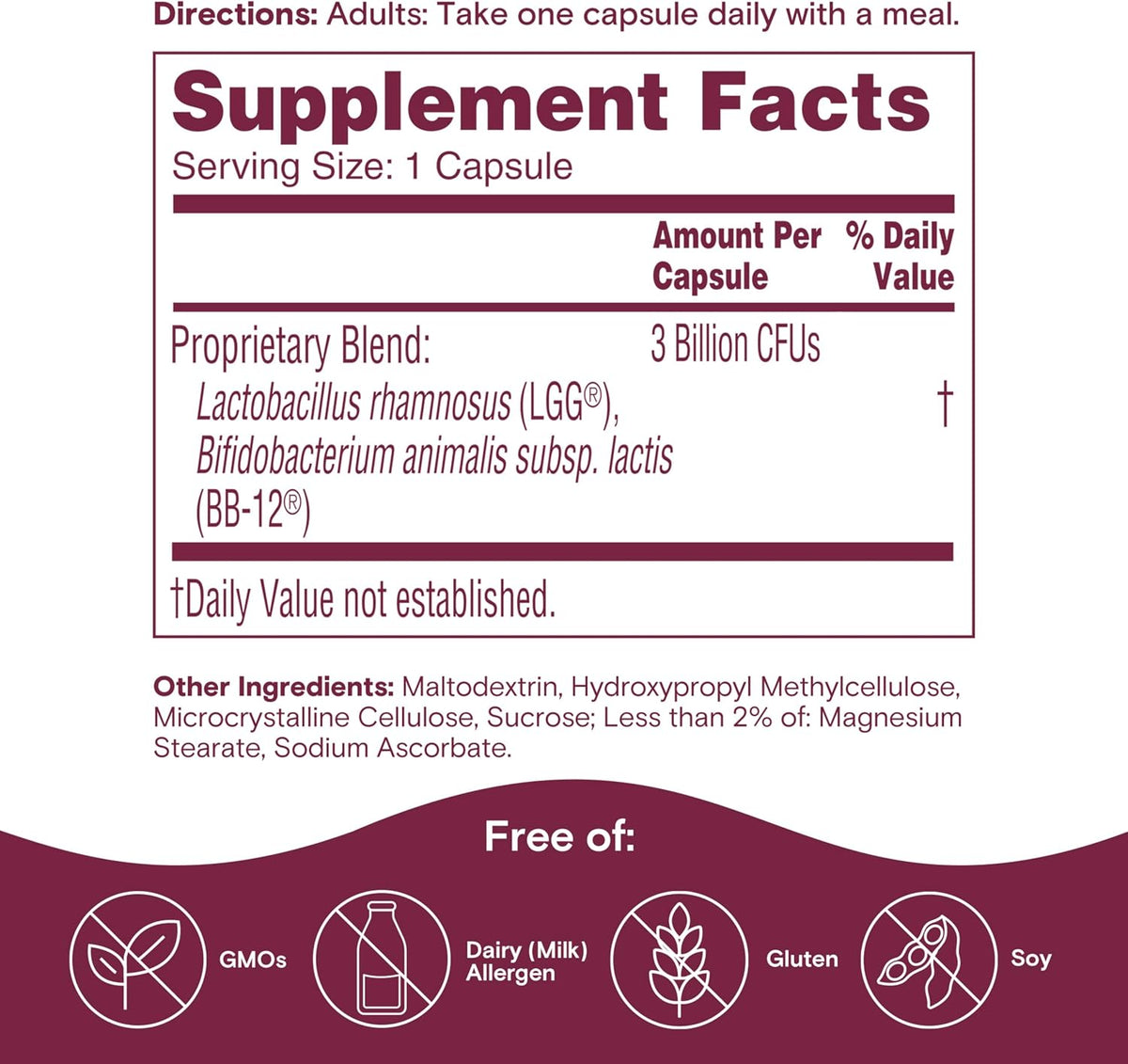 Phillips Colon Health ingredients and dietary attributes panel
