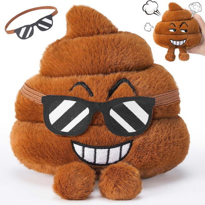 SnugBibble Farting Poop Plush Toy front view showing funny expression and glasses.