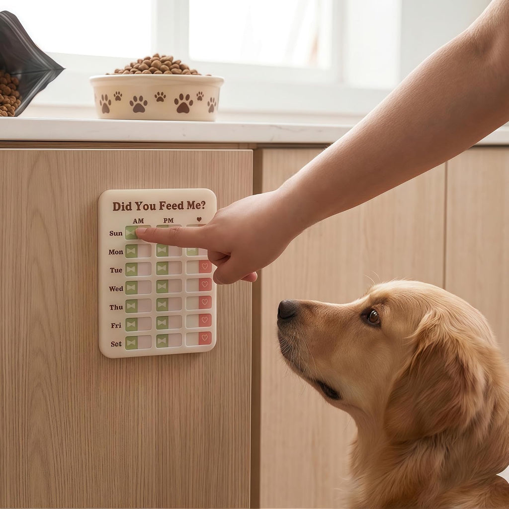 Detailed view of the high quality acrylic layout and weekly tracking rows on the dog sign.