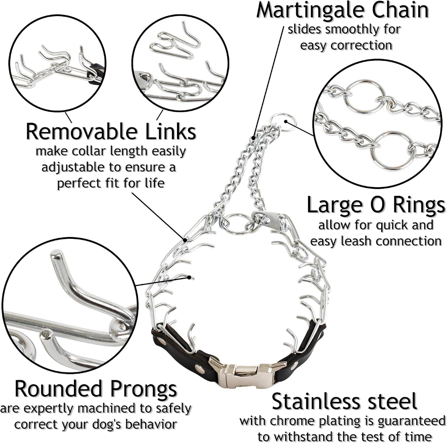 Herm Sprenger canine prong collar quick snap buckle mechanism detailed shot.