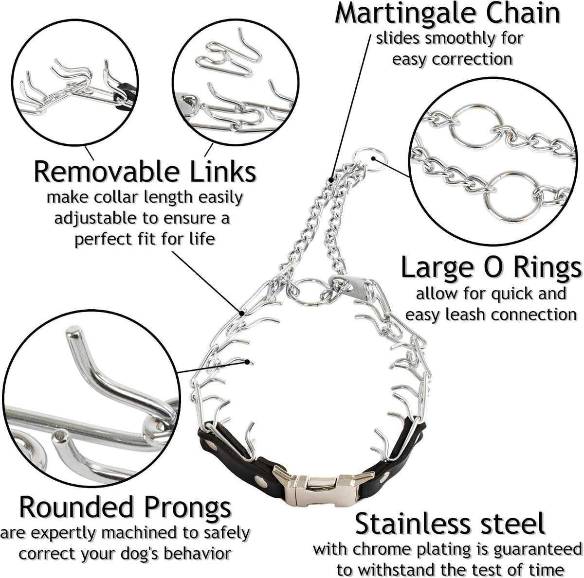 Herm Sprenger canine prong collar quick snap buckle mechanism detailed shot.