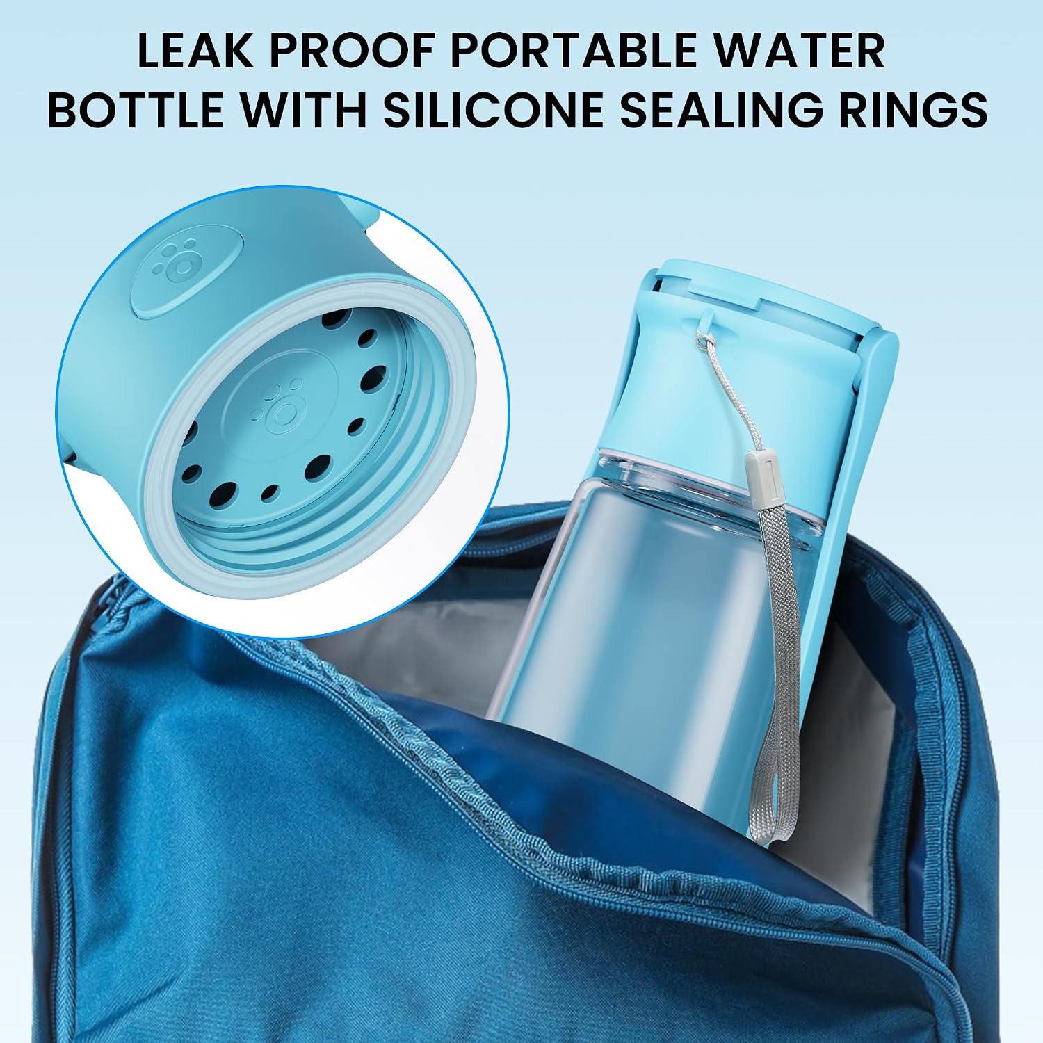 Side view of the 19 ounce dog water dispenser showing the leak proof button mechanism.
