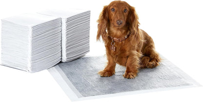 Puppy training pad pack with detailed dimensions and 50 count indicator