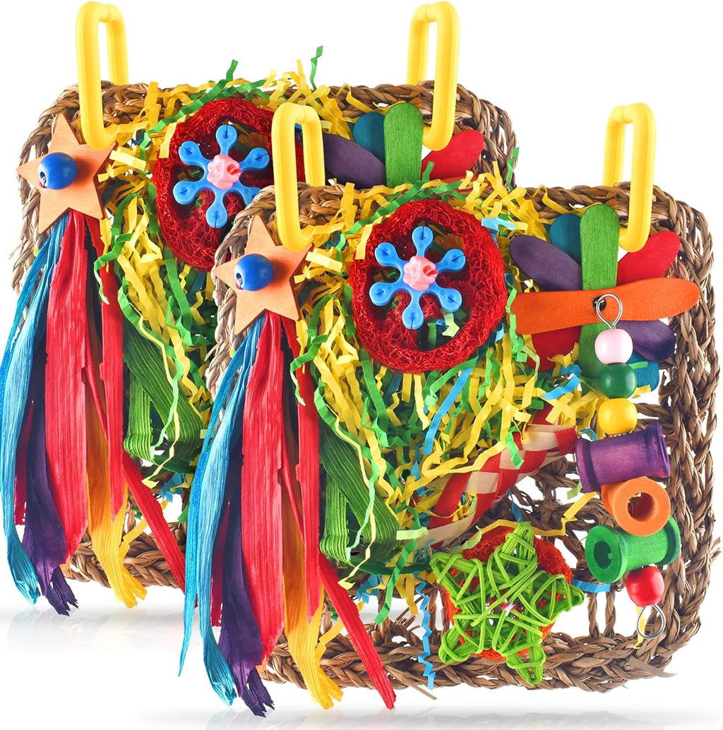 ERKOON Bird Toys, Parrot Toys Foraging Swing Mat Parrot Cage Hanging Toys Birds Grass Mat Climbing Wall with Seagrass, Birds Cage Accessories (Green) - Image 10