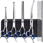 Gimars professional dog grooming scissors kit front view featuring complete six piece set in open storage case