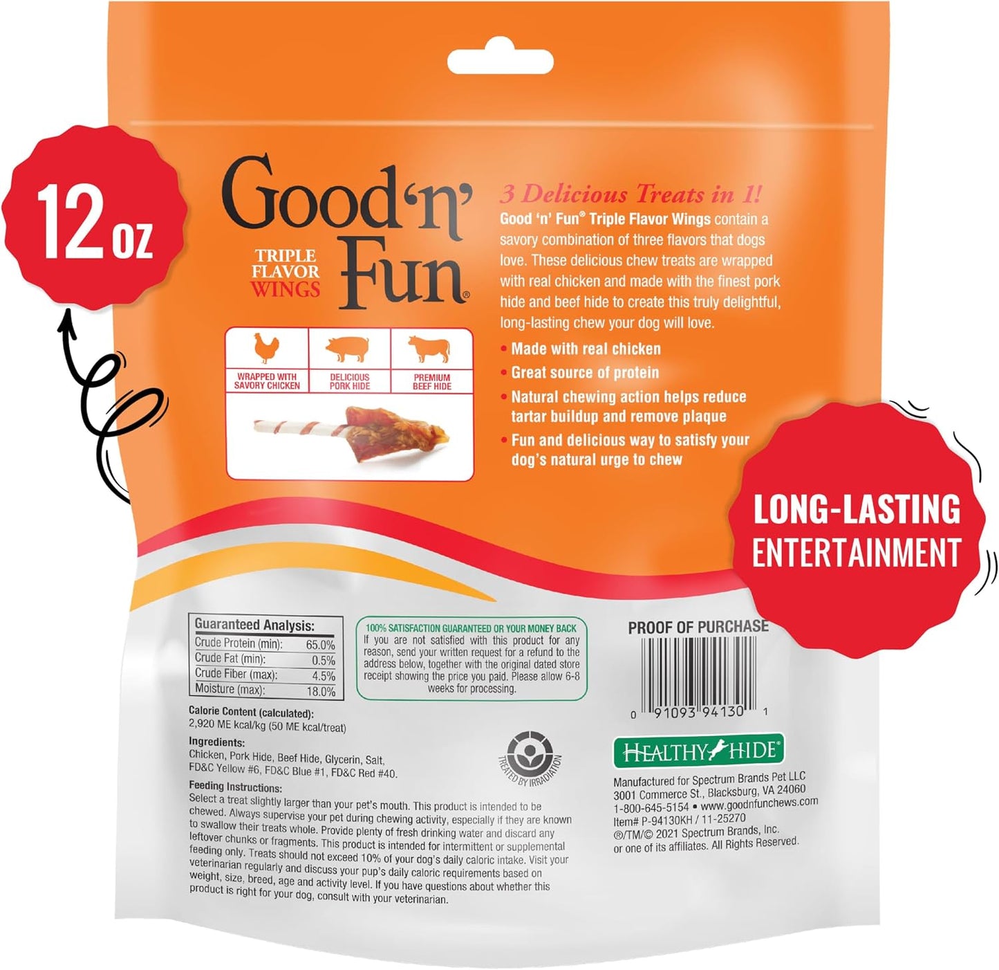 Good 'n' Fun wing shaped dog chews displayed out of the bag