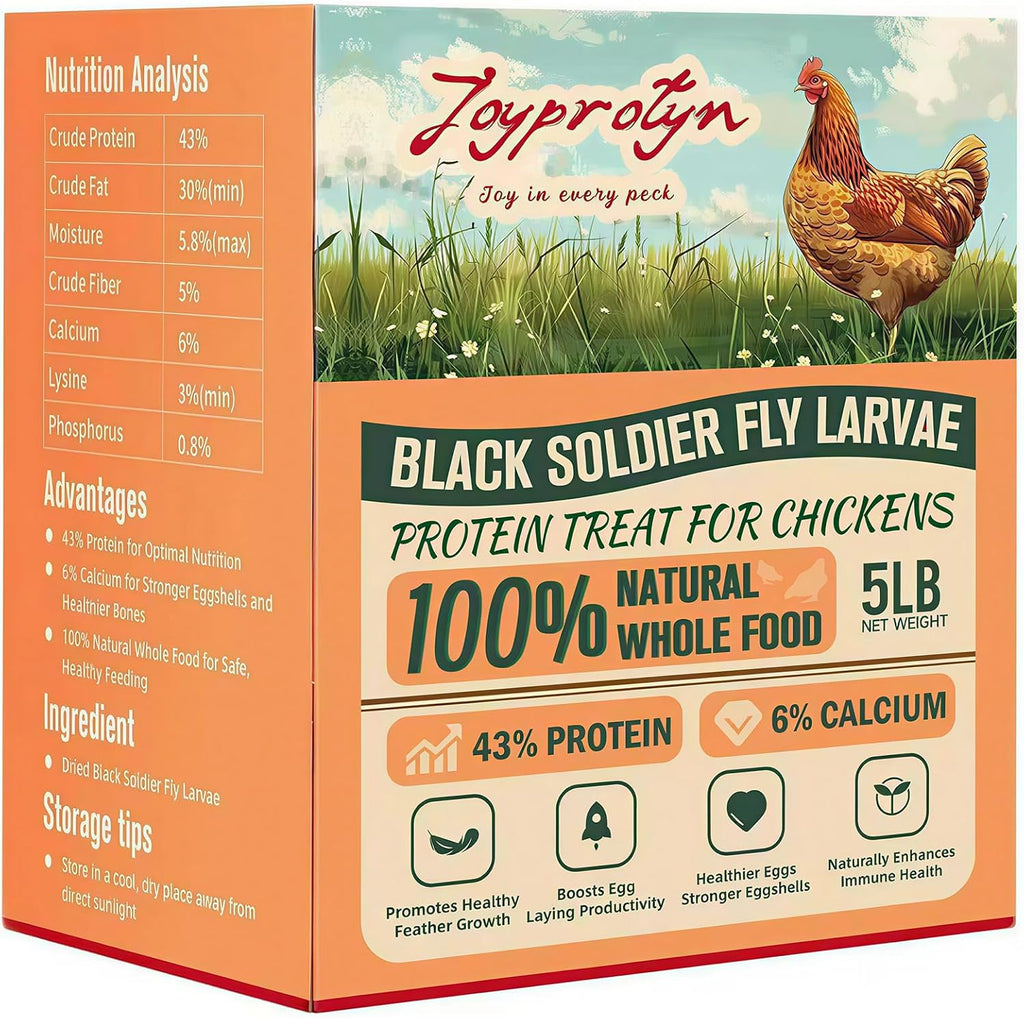 Joyprotyn Dried Black Soldier Fly Larvae 5 pound bag front view high protein poultry feed