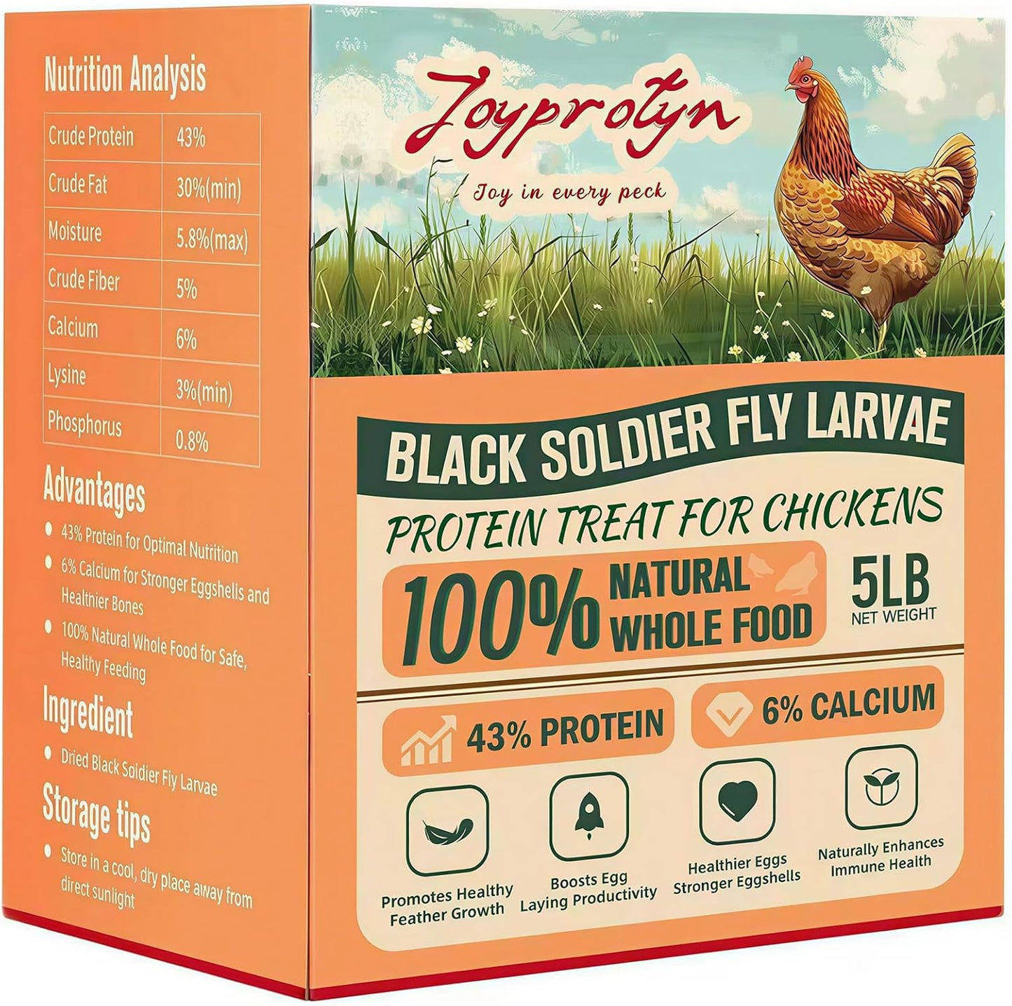 Joyprotyn 5 Pound Dried Black Soldier Fly Larvae front view packaging