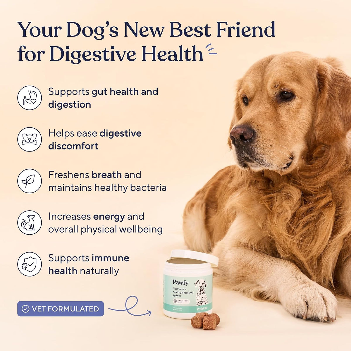 Pawfy canine gut health soft chews for seasonal allergy and diarrhea relief