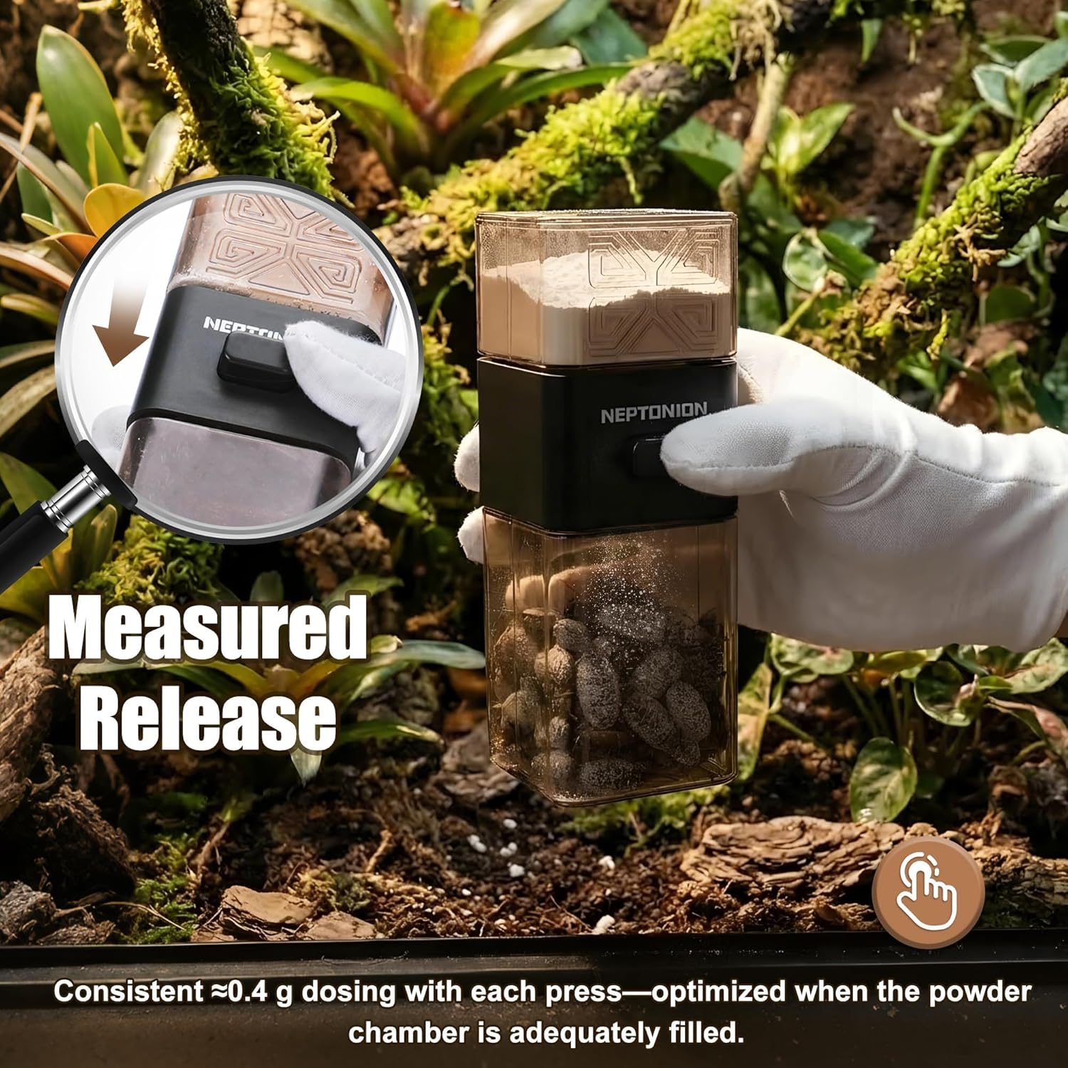 Close up of the metered dose button mechanism