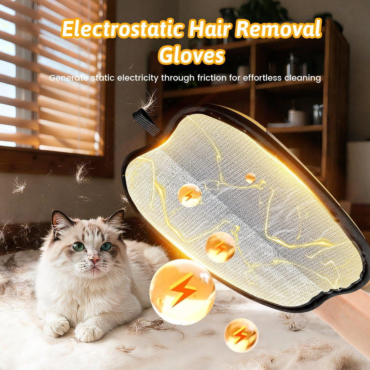 Electrostatic pet fur remover mitt cleaning couch upholstery