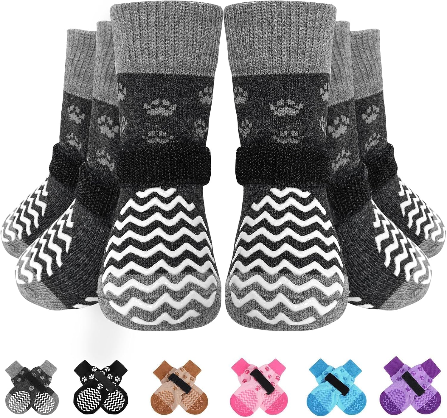 EXPAWLORER 6Pcs Anti Slip Dog Socks to Prevent Licking Paws, Dog Shoes for Hot Pavement Double Sides Dog Boots & Paw Protectors Booties for Hardwood Floors with Grip Small Medium Large Senior Dogs, S - Image 13