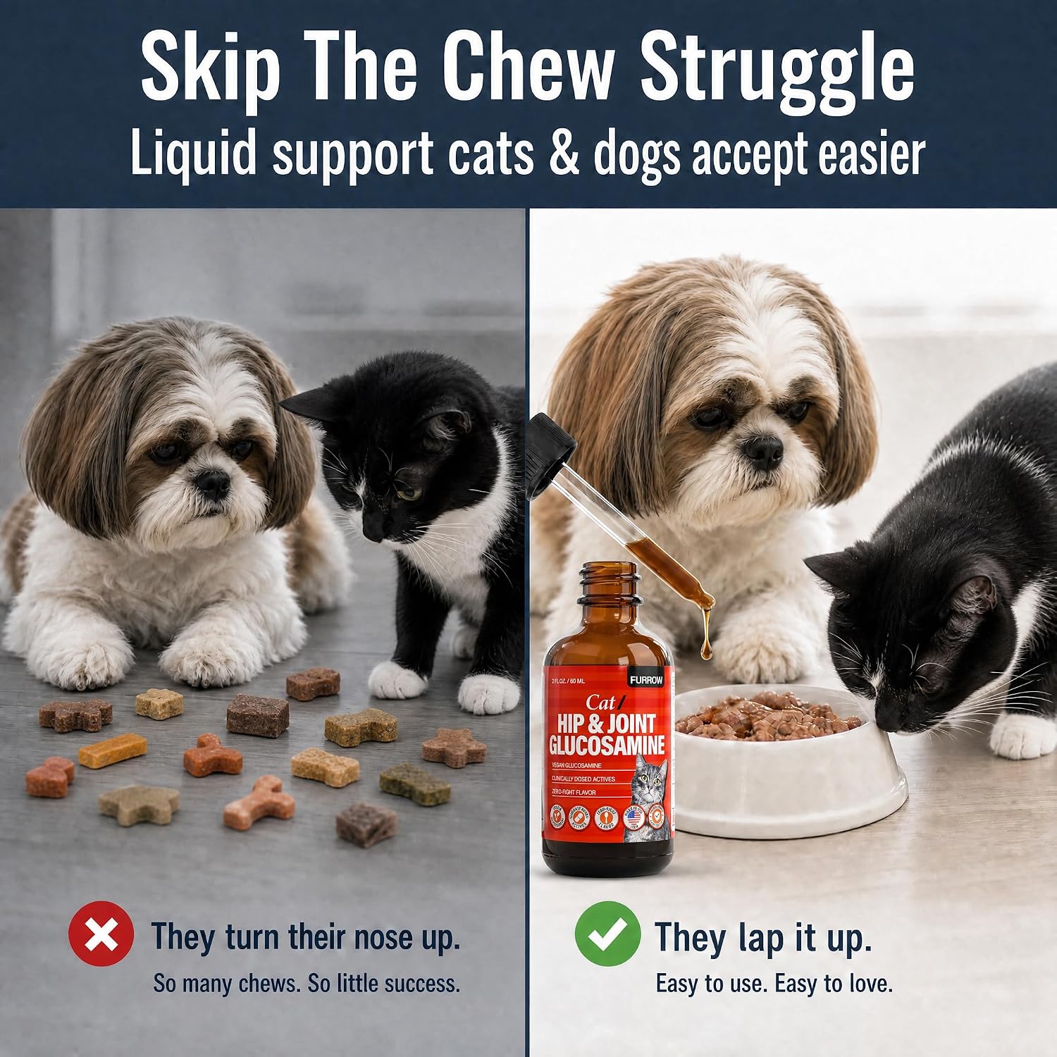 Furrow hip and joint support liquid ingredient label closeup