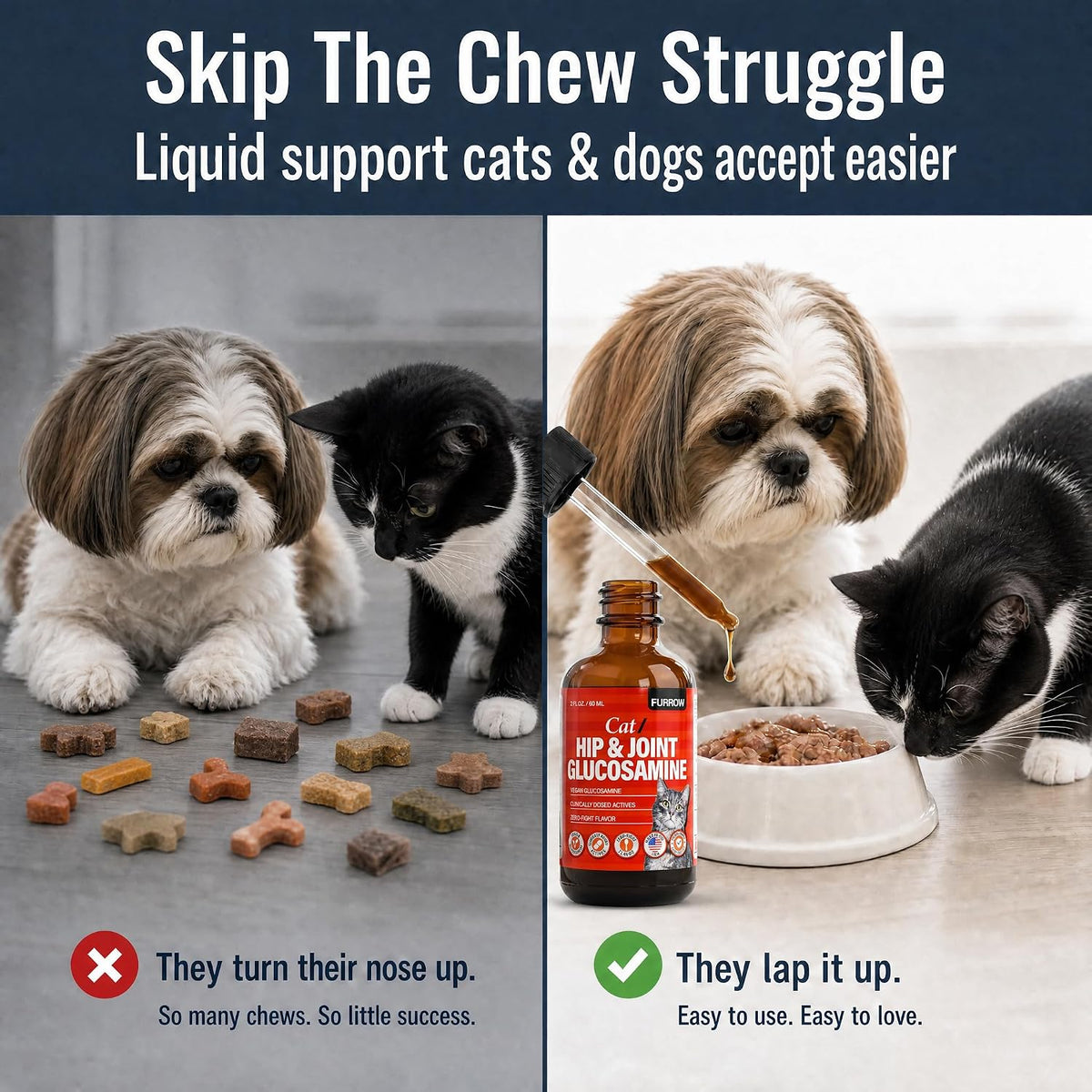 Furrow hip and joint support liquid ingredient label closeup