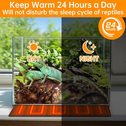REPTI HOME reptile heat pad packaging contents including the mat, digital thermostat, and manual.