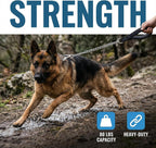 Heavy duty pet training lead attached securely to a durable metal harness ring.