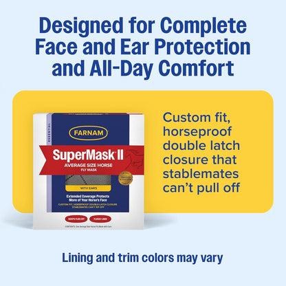 Farnam SuperMask II Horse Fly Mask WITH EARS, Extended Coverage Equine Fly Protection, Protects Eyes from Insects, Debris & UV, Adjustable Throat Latch, Plush Fleece Trim, Average Size - Image 4