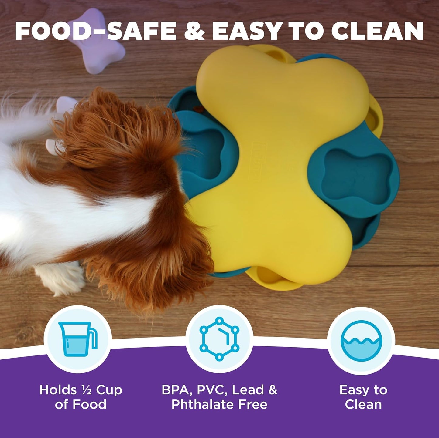 Nina Ottosson interactive treat puzzle toy for small and large dogs.