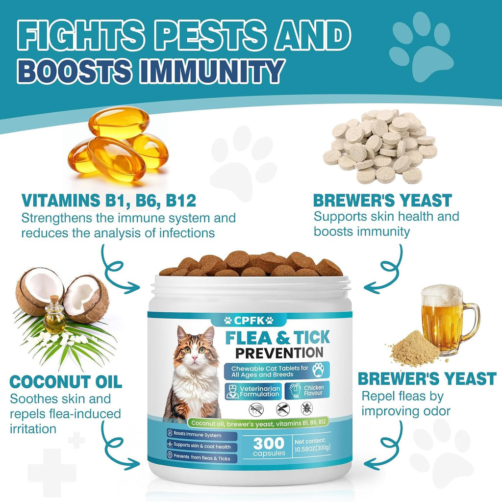 CPFK flea and tick cat supplement showing premium ingredients list