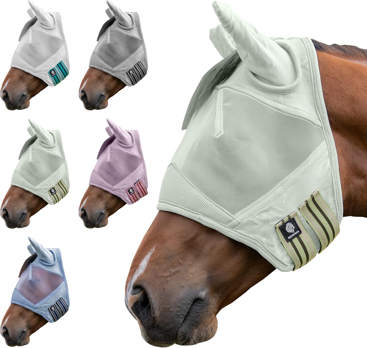 Equinavia Algard Soft Mesh Horse Fly Mask with Ears, 45 SPF UV Protection, Eye Shield, Fly Masks for Horses with Ears, Silver - Cob - Image 9