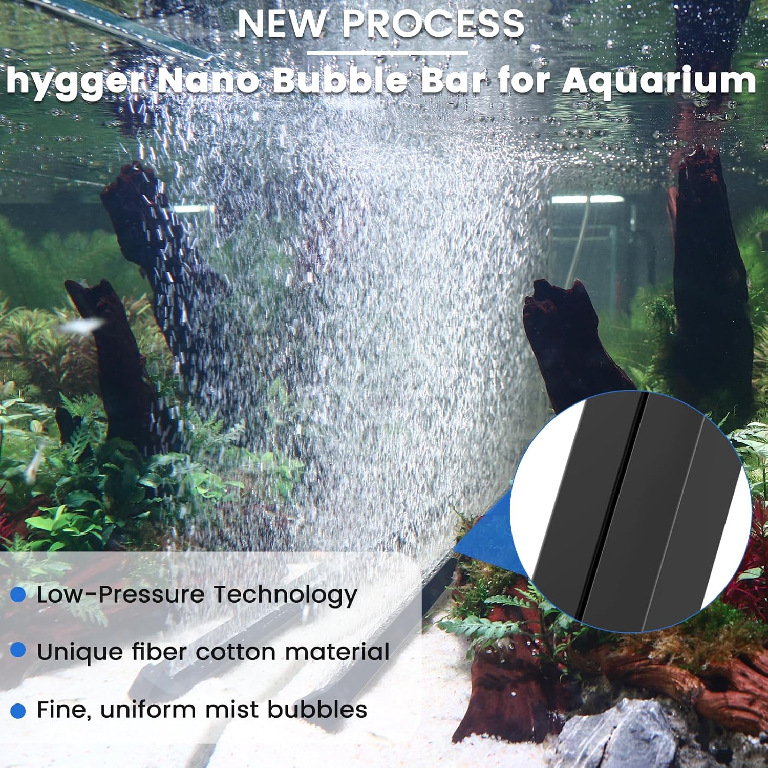 Hygger aquarium bubble curtain generating ultra fine mist bubbles in fish tank