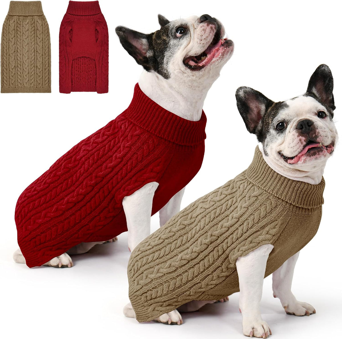 Dog Sweater 2 Pack for Small Dogs, Size S, Pink & Purple | Stretchy cable knit turtleneck, machine washable, high belly cut, comfy winter fit for Chihuahua, Maltese - Image 9