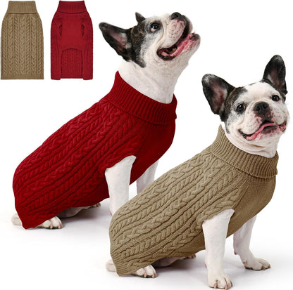 Dog Sweater 2 Pack for Small Dogs, Size S, Pink & Purple | Stretchy cable knit turtleneck, machine washable, high belly cut, comfy winter fit for Chihuahua, Maltese - Image 9
