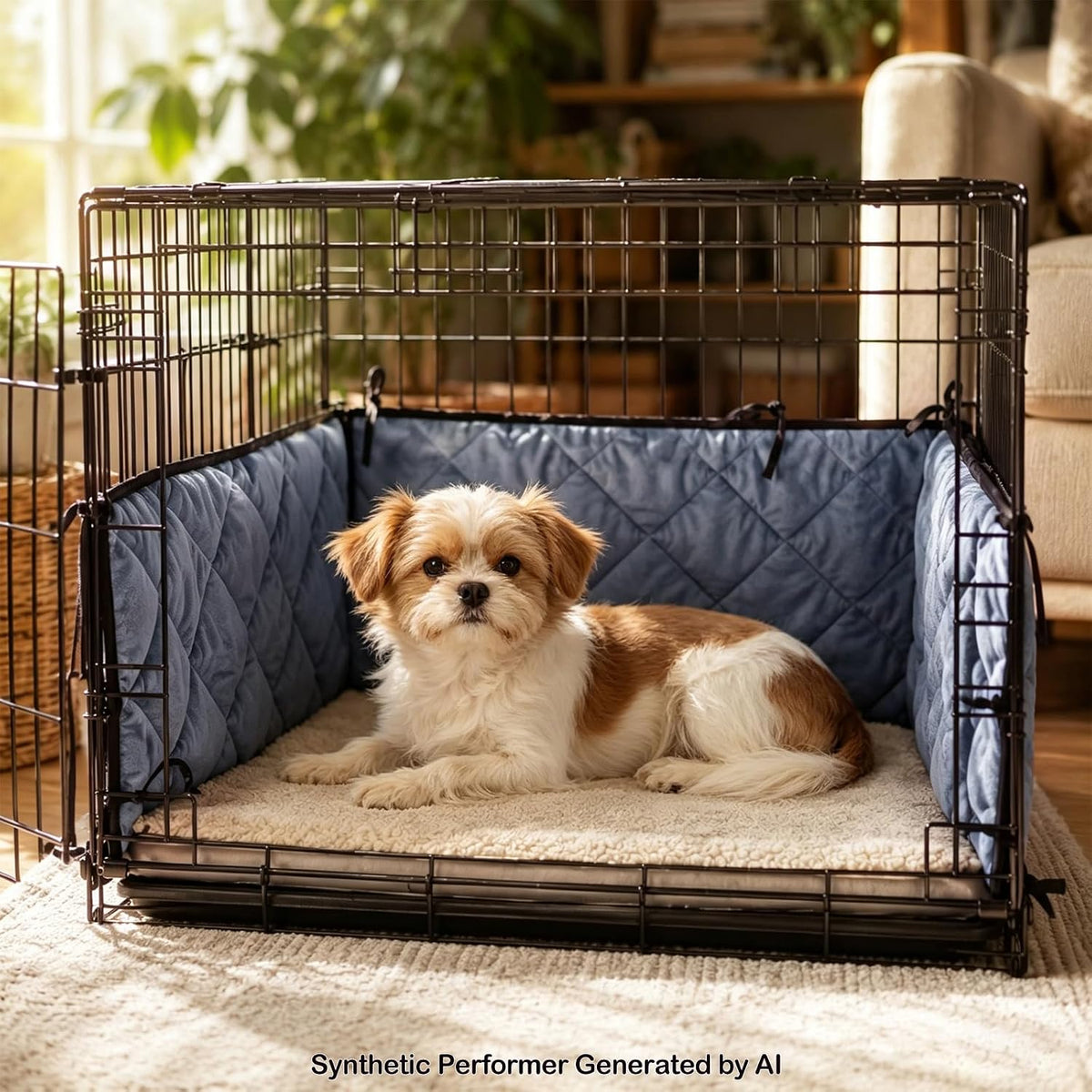 Side profile of the 7 inch high grey crate bumper inside a cage