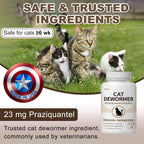 Authentic USA imported feline tapeworm medicine packaging side details.