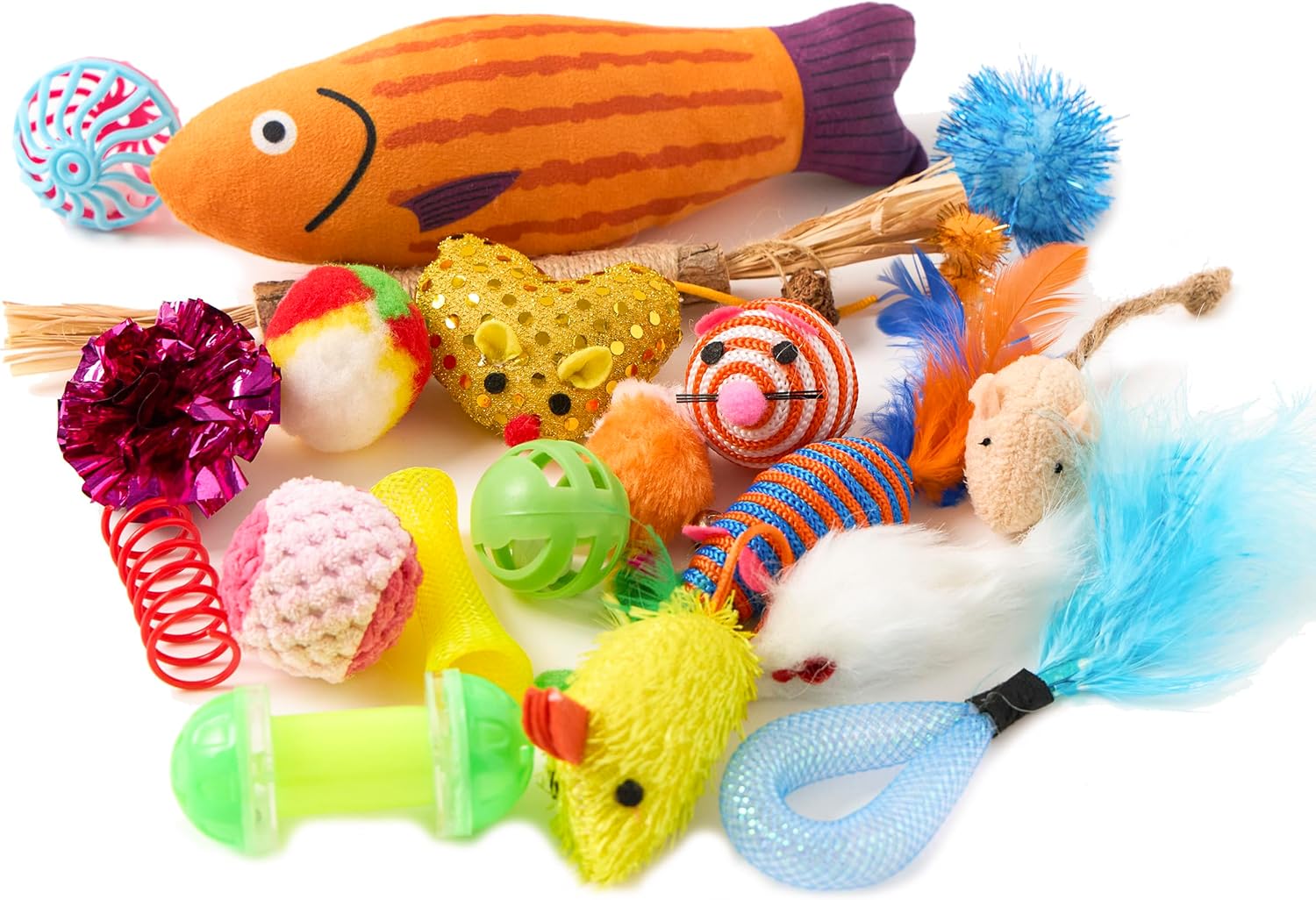 Complete twenty piece entertainment gift set packaging for domestic cats.