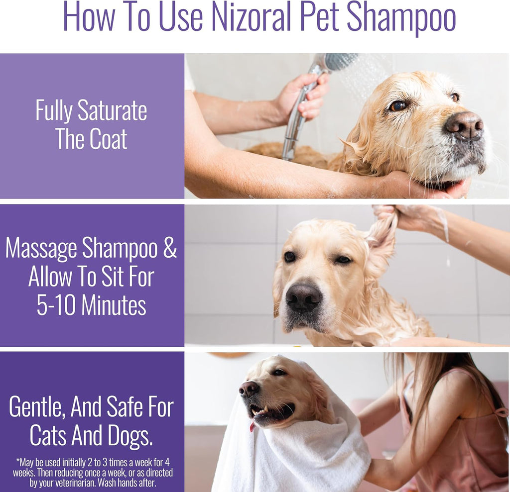 Close up of Nizoral antifungal and antimicrobial pet shampoo label