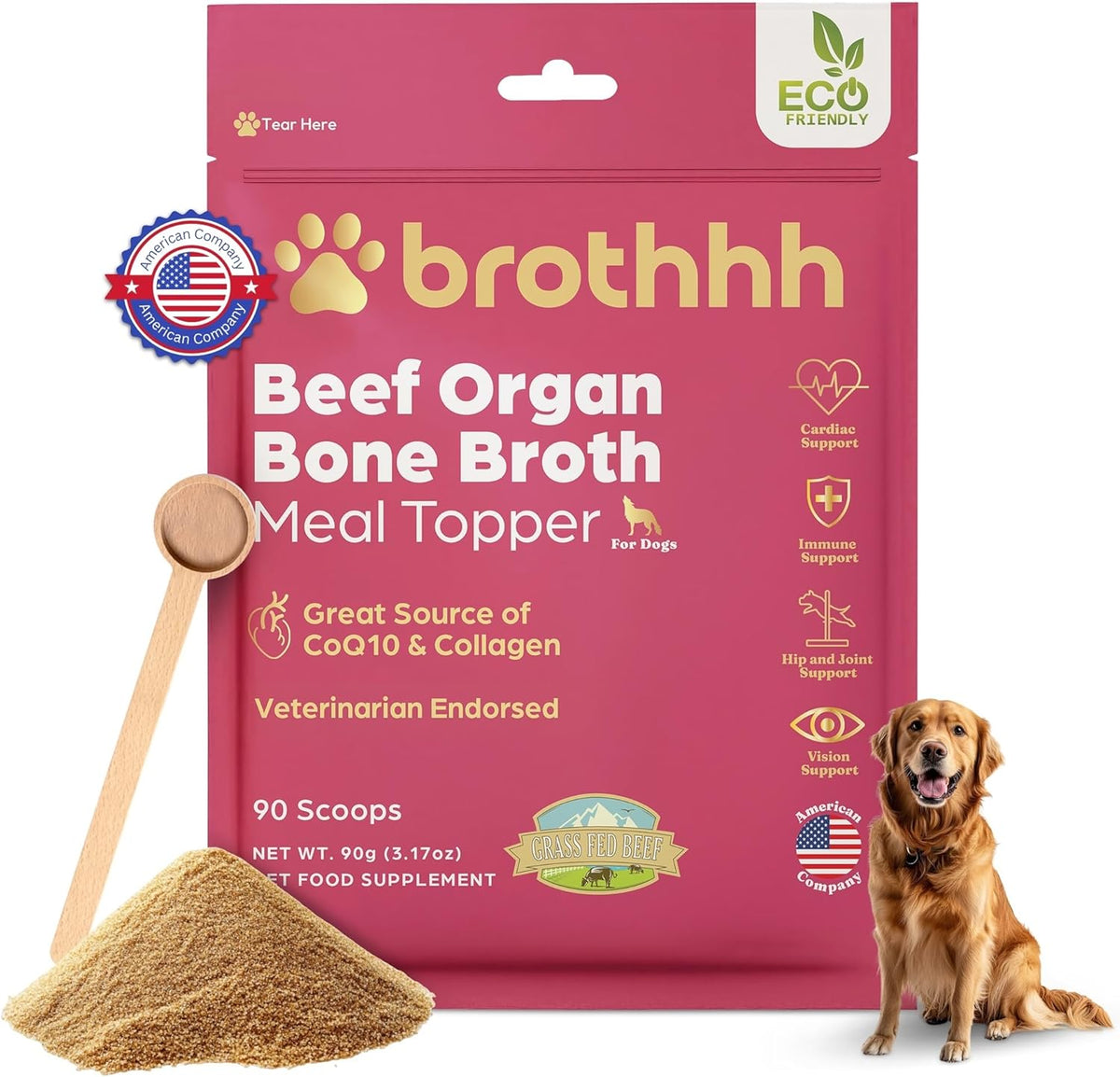 Brothhh Beef Organ Bone Broth Meal Topper for dogs front view packaging