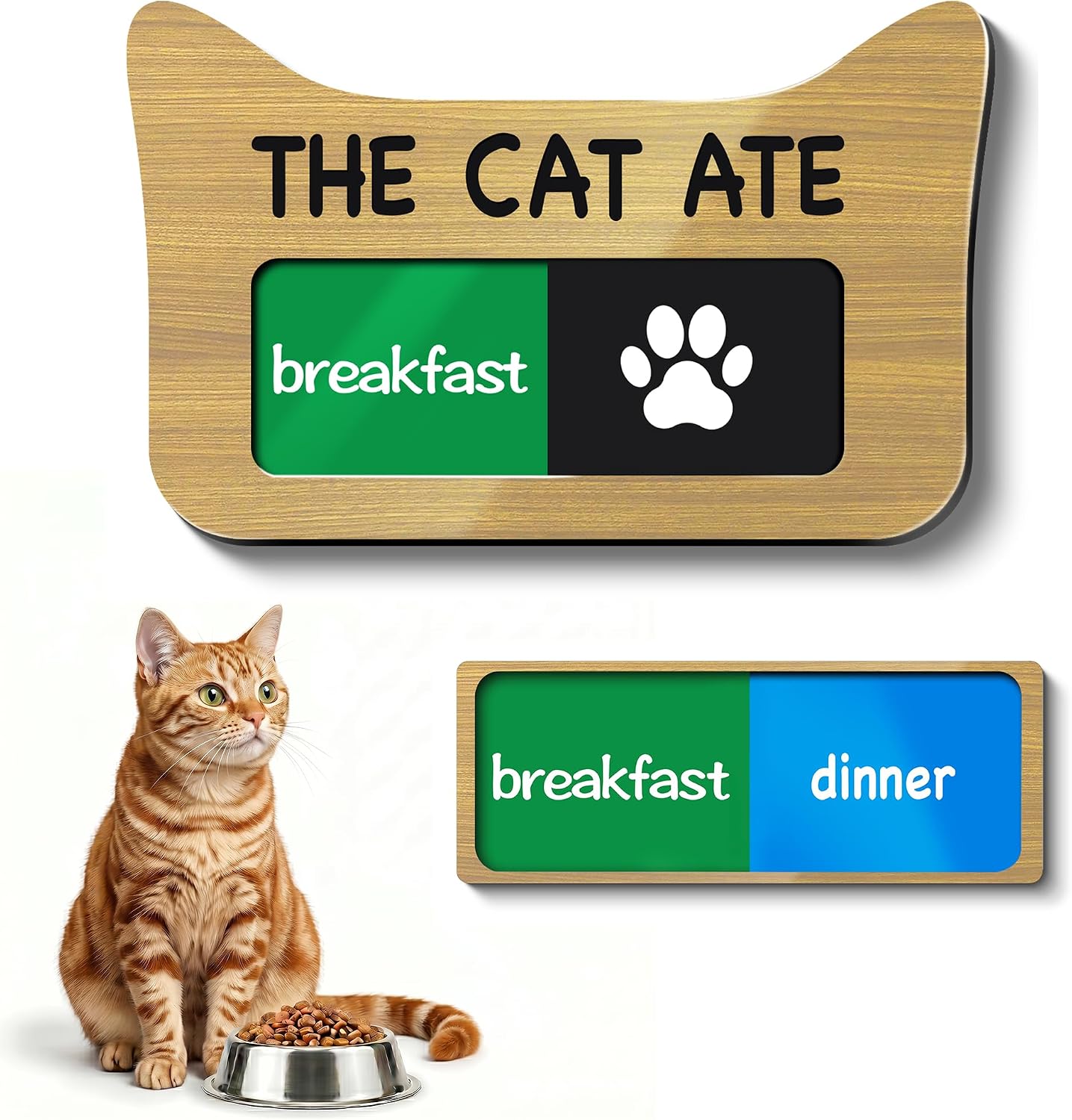 Cat Feeding Reminder Sign, Magnetic Pet Fed Schedule Chart with Slider, Breakfast & Dinner Tracker for Fridge, Prevent Overfeeding, Unique Cat Ear Shape Acrylic Sign, 4.7" x 3", Black - Image 9