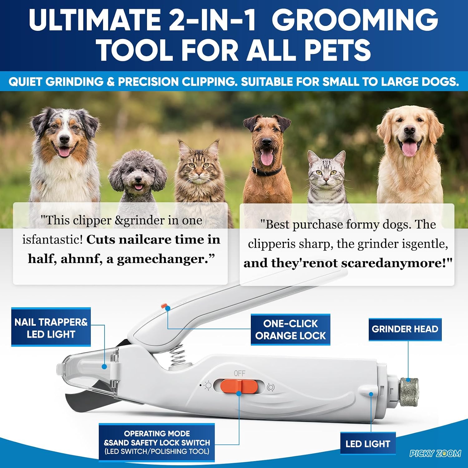 Picky Zoom nail clipper showing built-in LED light feature