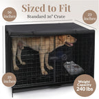Dachshunds & Desserts medium dog cage cover packaging including the matching storage bag