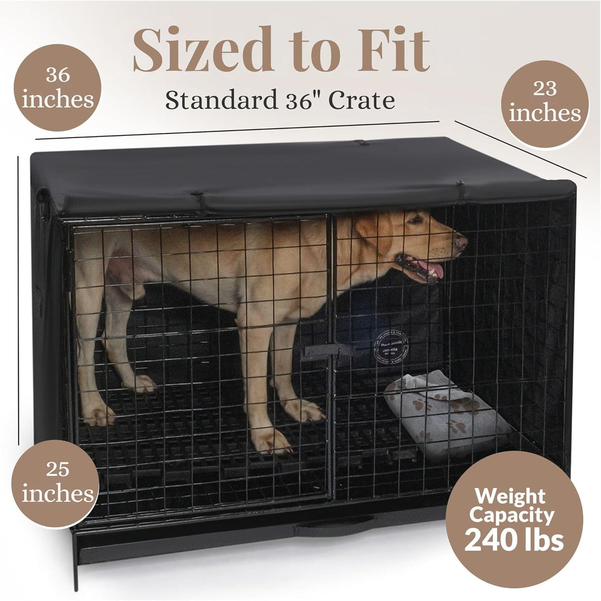 Dachshunds & Desserts medium dog cage cover packaging including the matching storage bag