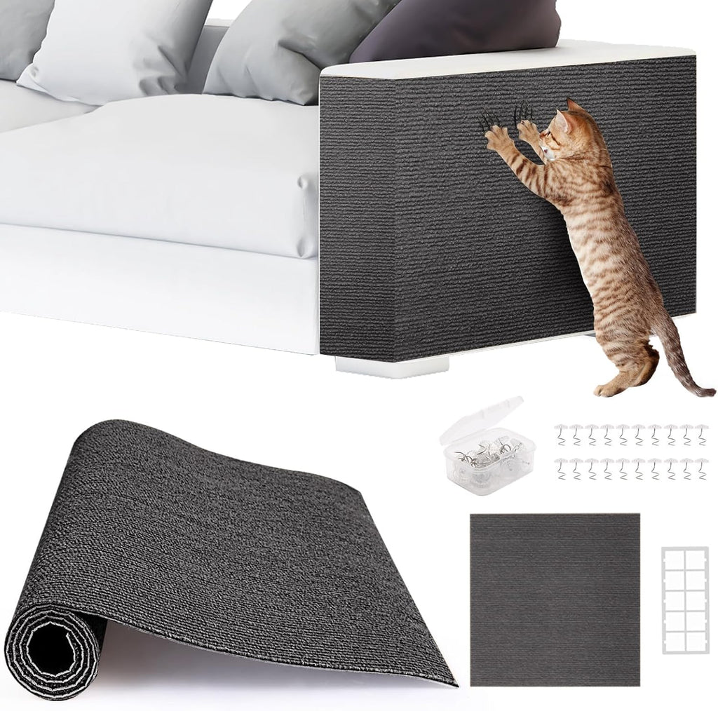 4pack Cat Scratch Couch Furniture and Wall Protector | Adhesive Cat Scratch Pad for Covering Cat Tower, DIY Climbing Cat Scratcher Couch Protector from Cat Claws Scratching (Light Gray) - Image 13