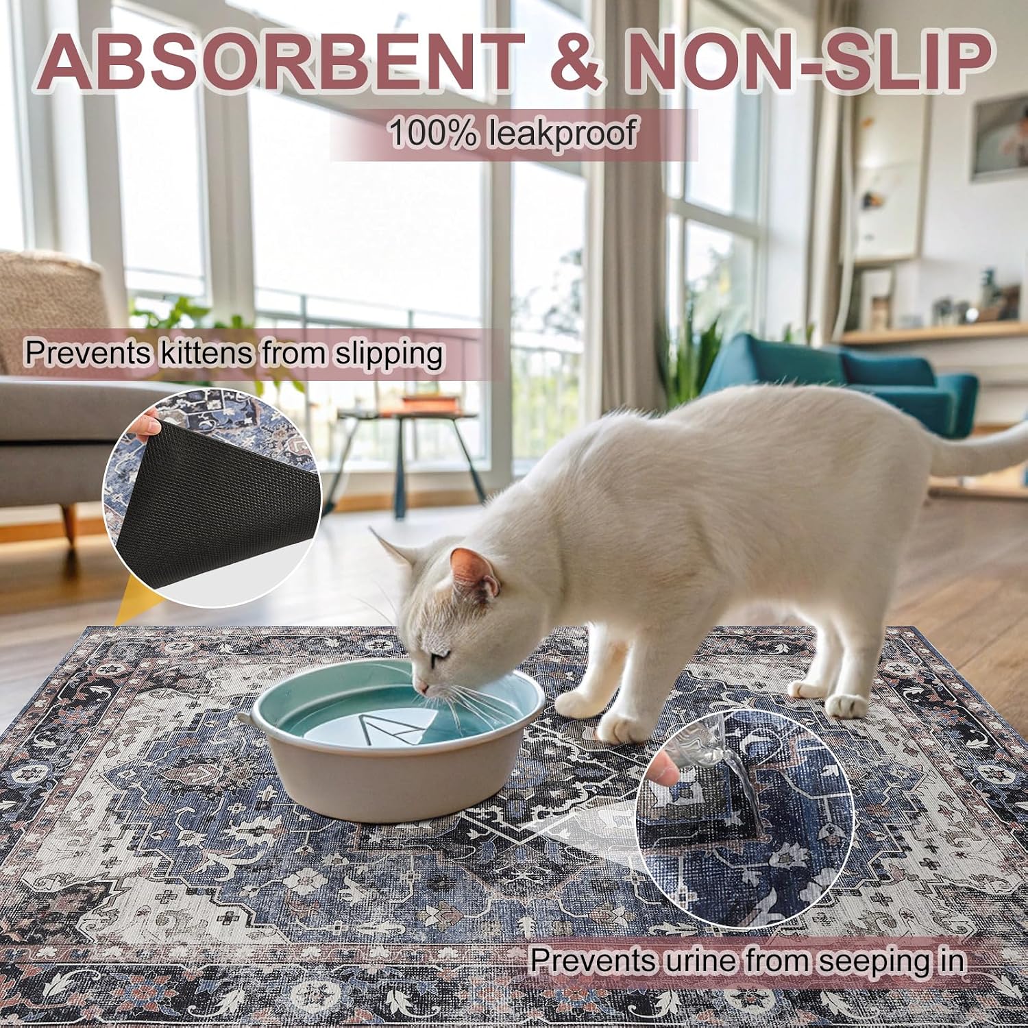 BEAUTYZOO large grey cat mat placed neatly under a modern litter box