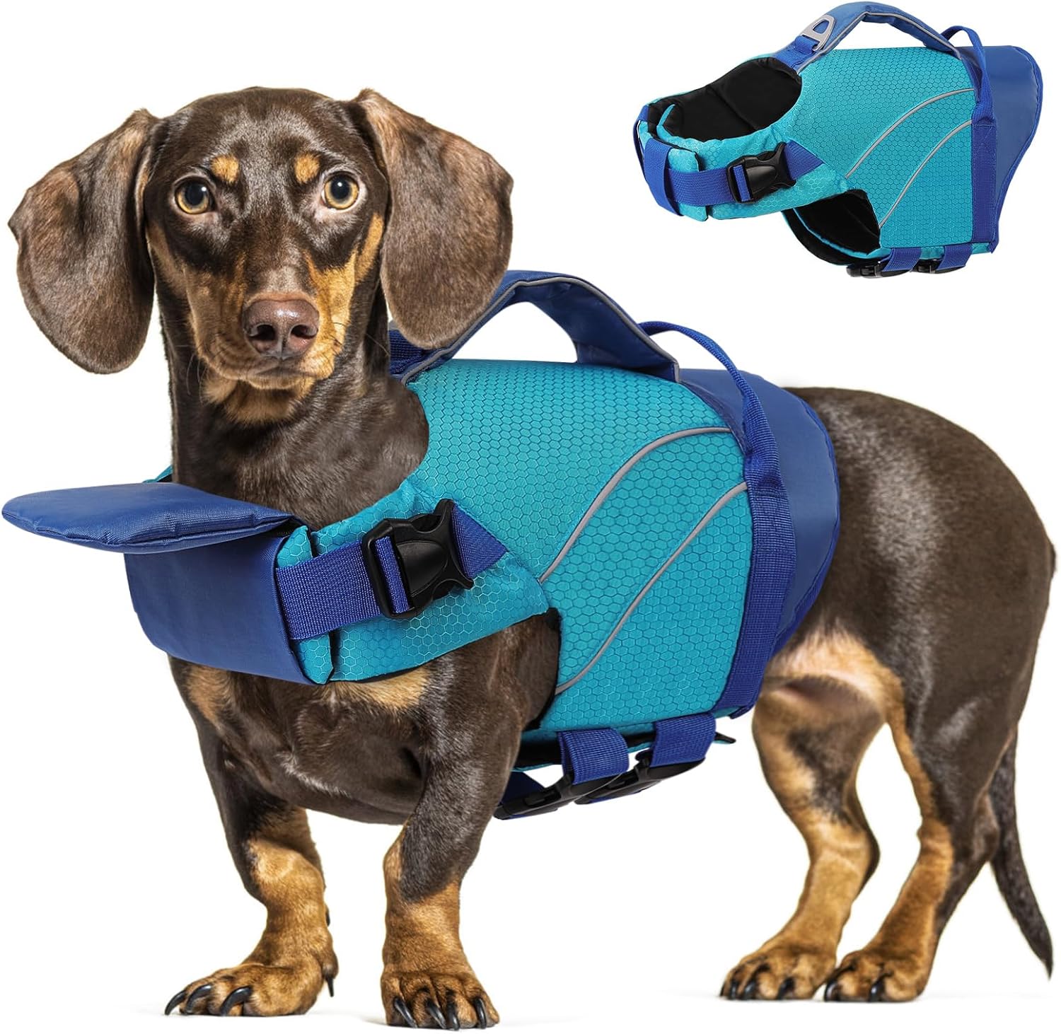 Queenmore Small Dog Life Jacket with Reflective Stripes, Adjustable Life Jacket for Small Dogs, Puppy Swimming Vest High Flotation, Puppy Life Jacket with Front Neck Float (Blue,S) - Image 9