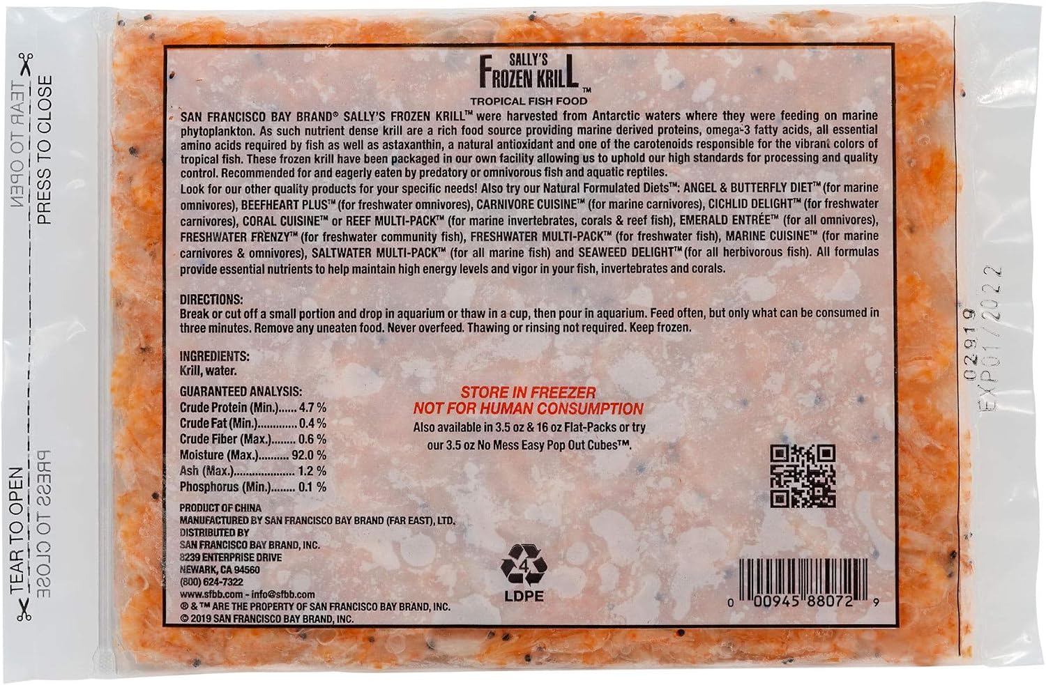 Close up of San Francisco Bay Brand Frozen Krill texture