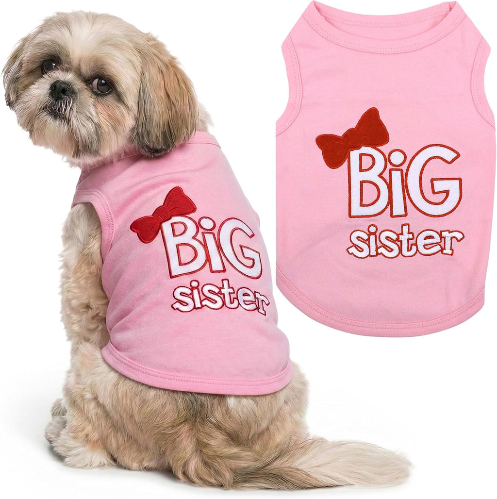 Parisian Pet Big Sister pink dog shirt front view