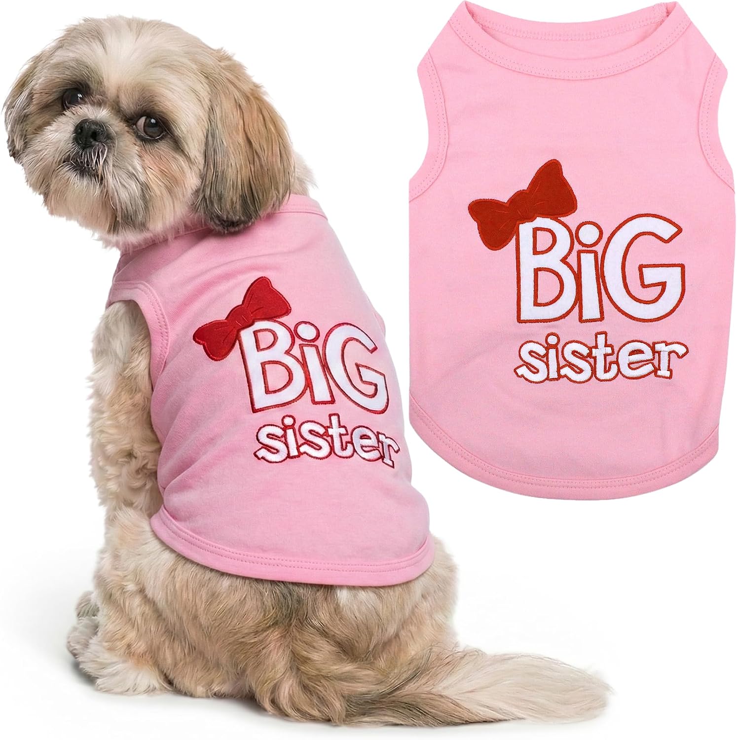 Parisian Pet Big Sister pink dog shirt front view