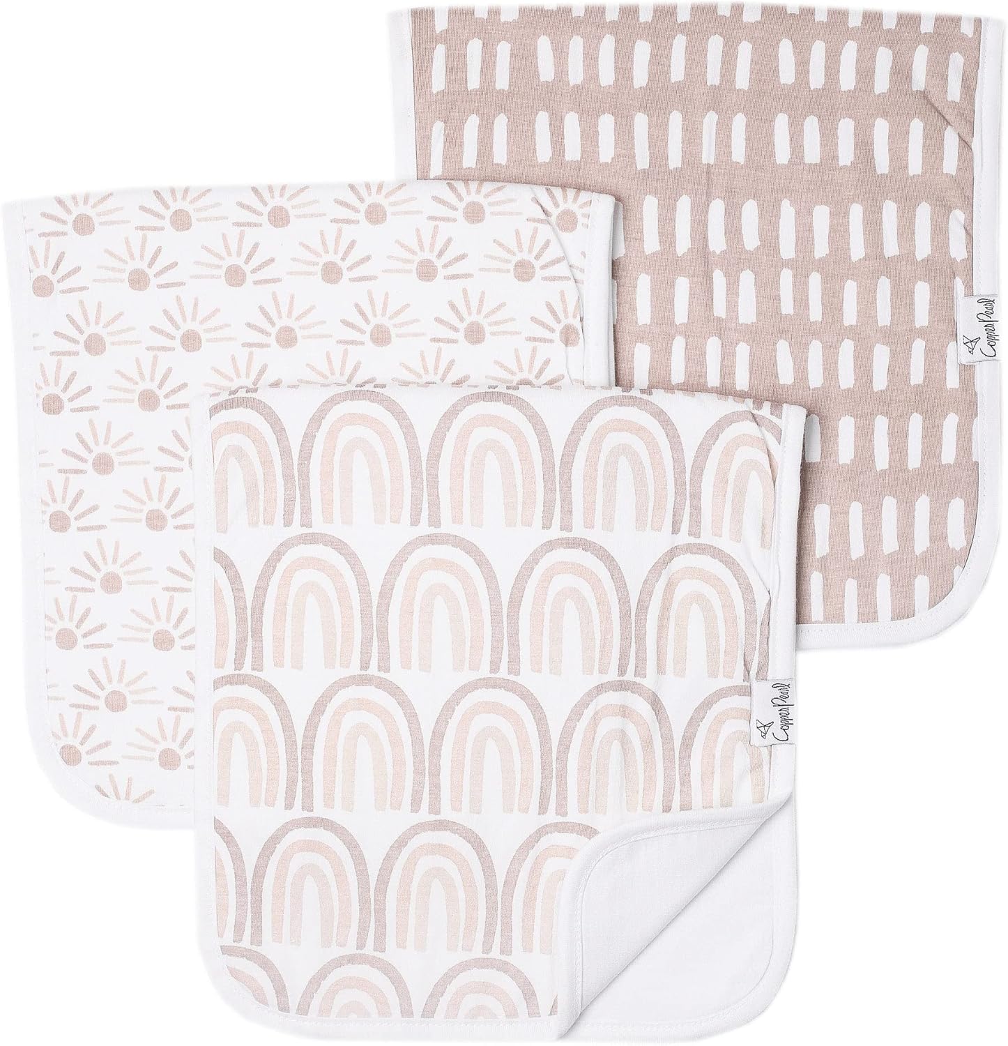Copper Pearl Baby Burp Cloth Bliss pattern front view