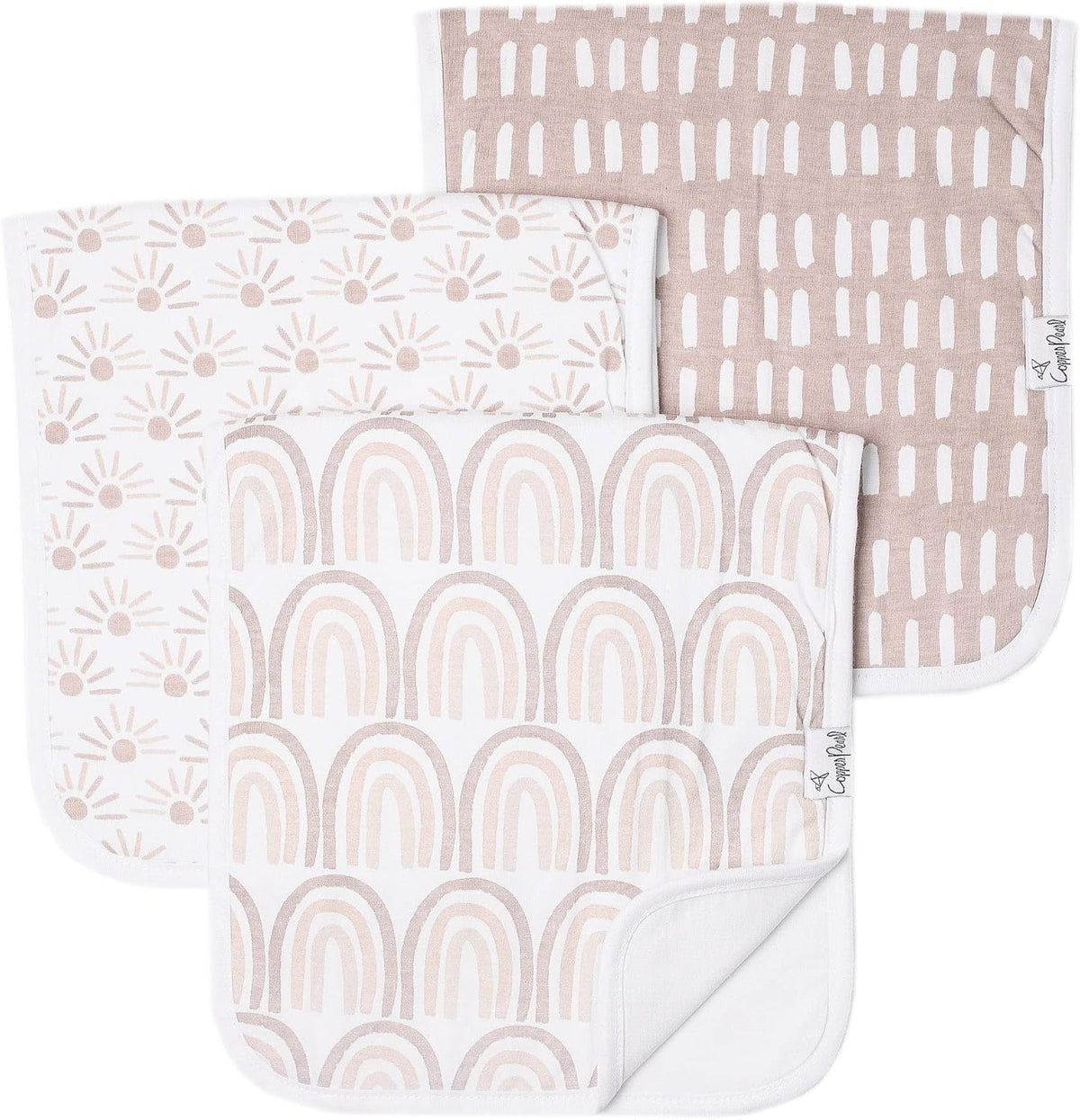 Copper Pearl Baby Burp Cloth Bliss pattern front view